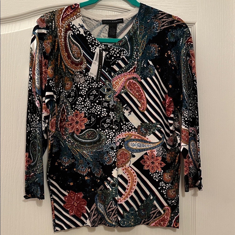 Grace Elements Multicolor Paisley and Stripe Cardigan